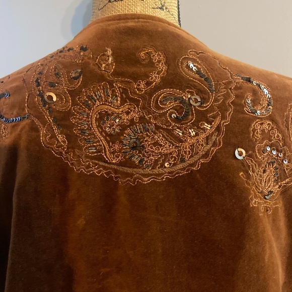 Chico's Sz 2 Rich Rust Velvet Sequined Embroidered Women’s Blazer - Picture 5 of 12